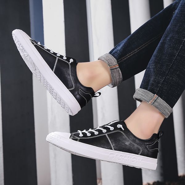 

men white shoes2019 spring autumn new simple style fashion men lace-up leather casual shoes trend shoes, Black