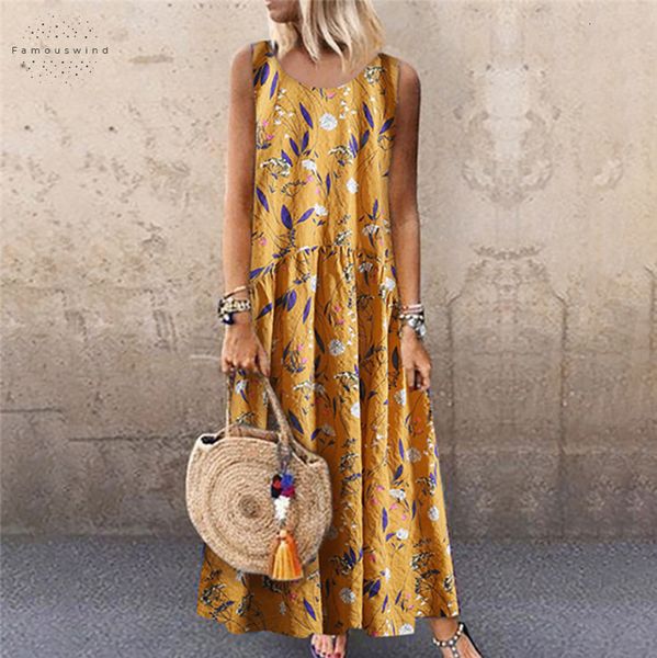 

summer dress women plus size bohemian o neck casual dresses floral print vintage sleeveless long maxi dress loose o neck, Black;gray