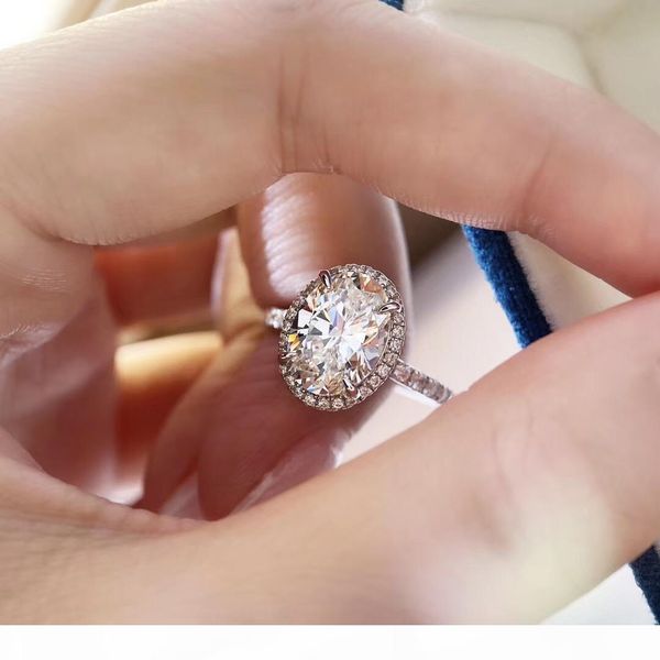 

s925 pure silver paris design ring with 3oct large oval diamond decorate charm women jewelry gift ps6416, Golden;silver