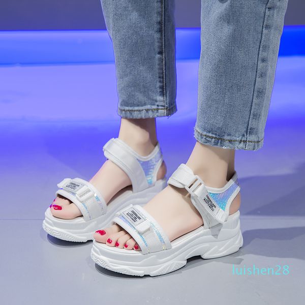 

2020 thick bottom wild female summer new wedge heel high-heeled sports increased fairy beach lll l14, Black