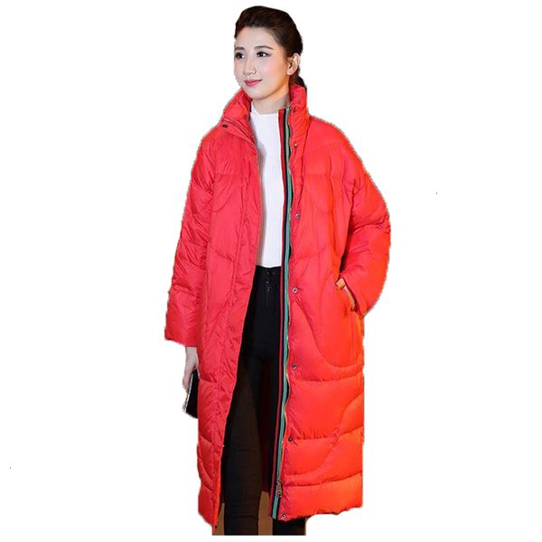 

women parka coat red black 2019 autumn winter new loose long sleeve standing fashion slim long warmth clothing feminina lr533