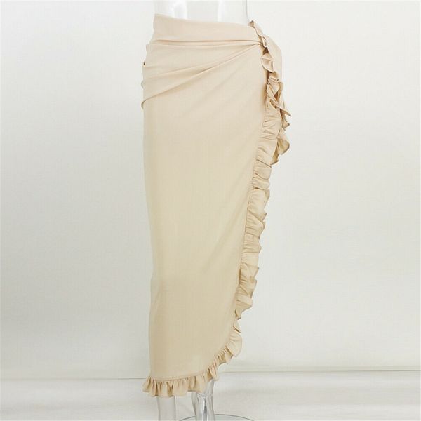 

summer women bikini high waist cover up wrap ruffles split hollow beach swimwear, Blue;gray