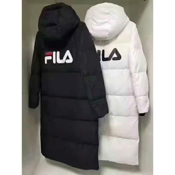 

parkas down jacket hooded long thick couple star with the same paragraph solid color coat 2019 new, Black