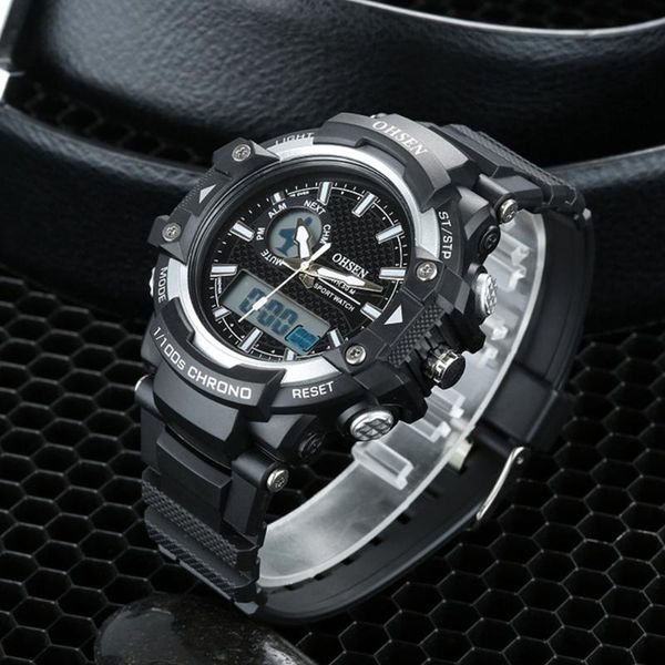 

digital quartz diving mens wristwatch relogios fashion white outdoor sport silicone man watch alarm satch dual display clock, Slivery;brown