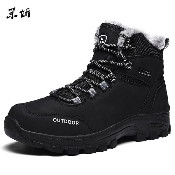 

warm fur snow boots men winter shoes mens leather shoe ankle cowboy waterproof shose man motorcycle casual boot 2019 footwear, Black