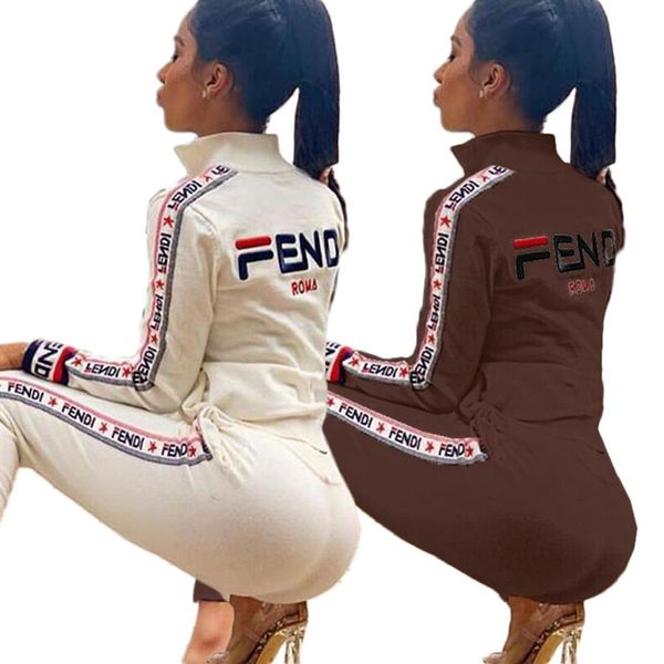 

women brand sweat suit letter print outfits jacket 2 piece set long sleeve outwear bodycon pants fall winter clothes casual jogger suit 1580, White