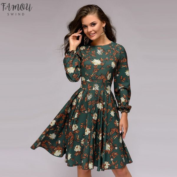 

women floral print a line dress long sleeve casual women christmas dress 2020 autumn club party elegant fashion women dress, Black;gray
