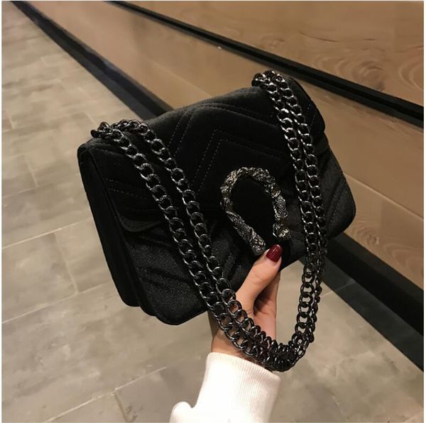 

designer bag winter new snakehead lock velvet bag classic embroidered line wavy women chain bag elegant temperament small