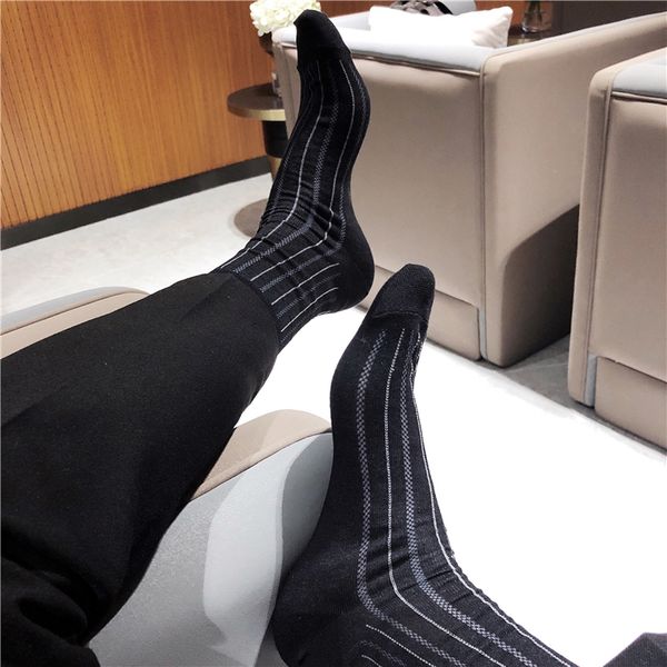 

striped sheer men silk socks male cotton formal dress suit socks classic style men, Black