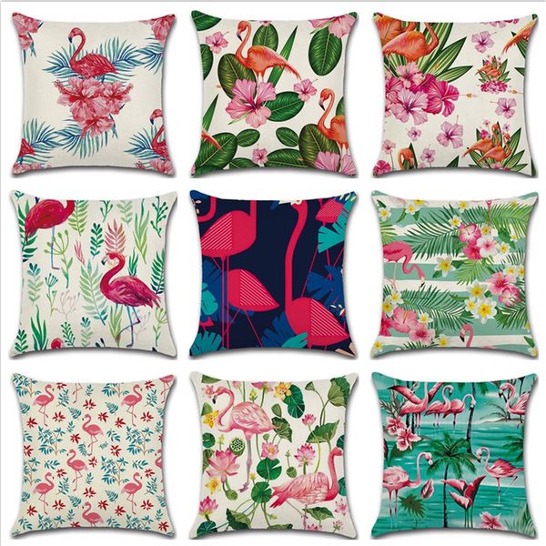 

special for new flamingo flower and bird series pink pillowcase cushion sleeve linen imitation flax
