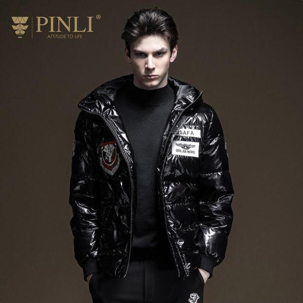 

down jacket real male brief paragraph 2019 new winter menswear popular logo shiny hooded eiderdown outerwear coat b193508171, Black