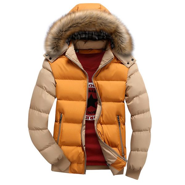 

normal length fur collar coat for men jacket winter warm outdoor duck down oversize male full sleeve snow-outwear down jacket, Black