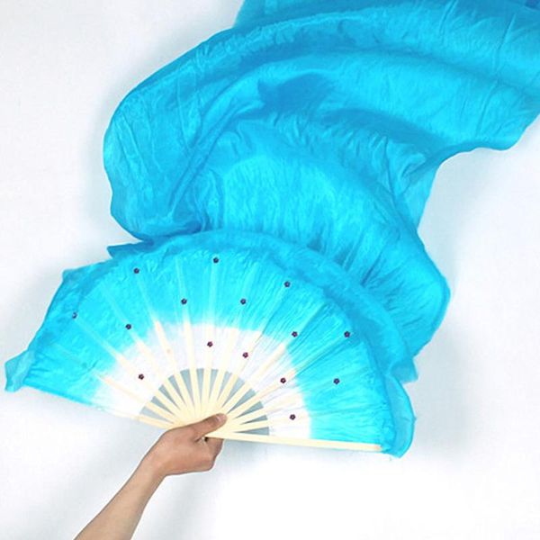 

hand made colorful belly dance women costume bamboo long silk fans veil silk fan drop shipping, Black;red