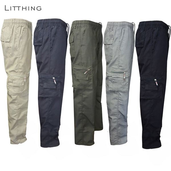 

litthing 2019 spring men pockets lightweight breathable quick dry pants casual windproof trousers tactical fishing cargo pants, Black