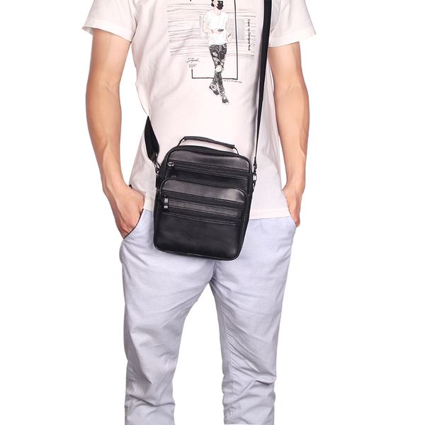 

new genuine leather crossbody bag for men phone purse casual portfolio flap zipper solid male shoulder messenger bags handbag, Brown;gray