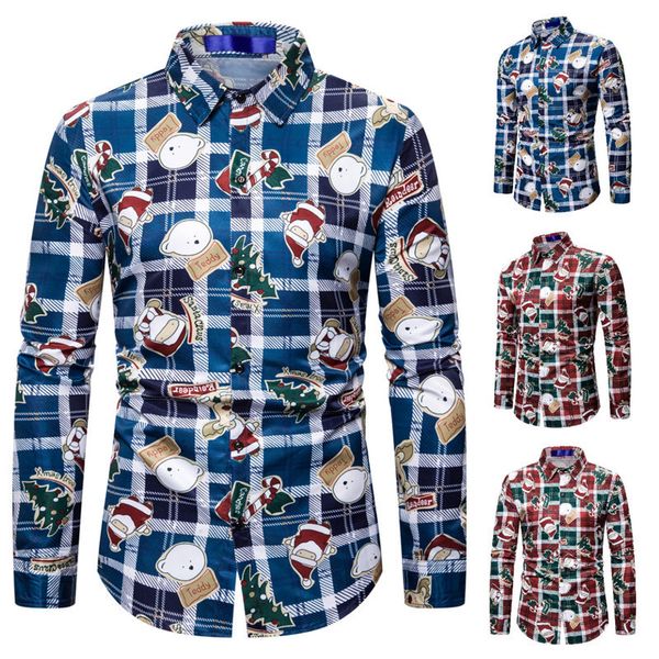 

2019 christmas pattern printing self-cultivation lapel man long sleeve shirt c886, White;black