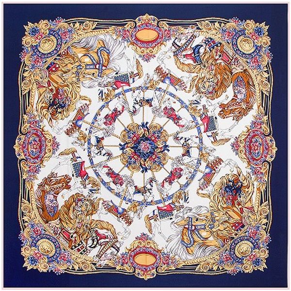 

pobing 100% silk square scarf spain flower print women scarves&wrap silk neckerchief lady foulard bandana hijab, Blue;gray