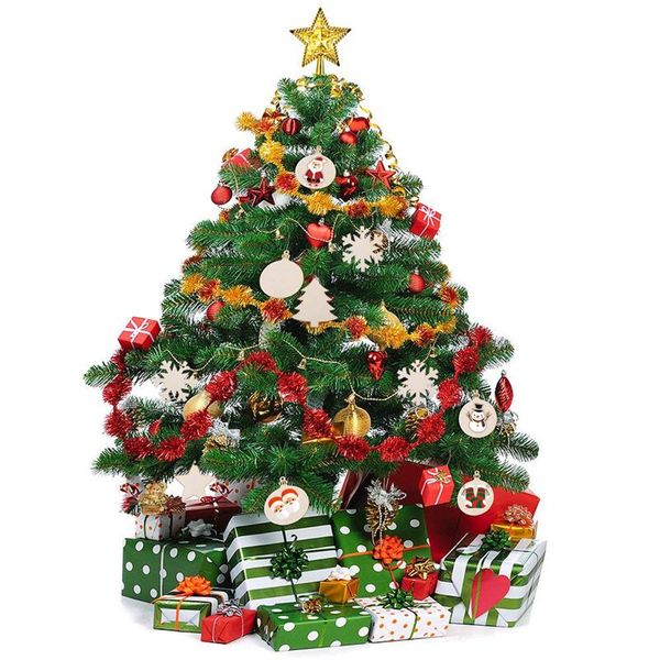 

40 pieces 4 style wood slices with round wooden, snowflake, star, christmas tree cutouts and jute twine for kids crafts chri