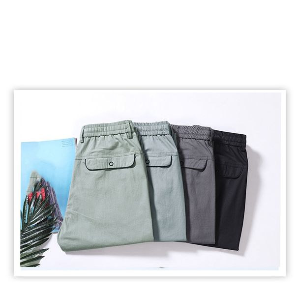 

summer men fashion solid stretchy pocket slim business smart casual straight cotton thin pants trousers pockets fit pants male, Black
