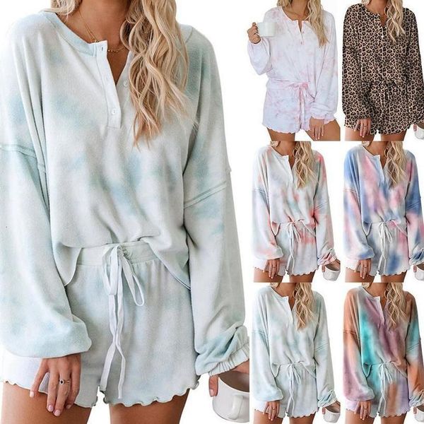 

women tracksuit 2020 women long sleeve blouse drawstring shorts homewear loungewear set outfits sleepwear nightwear homewear, Gray