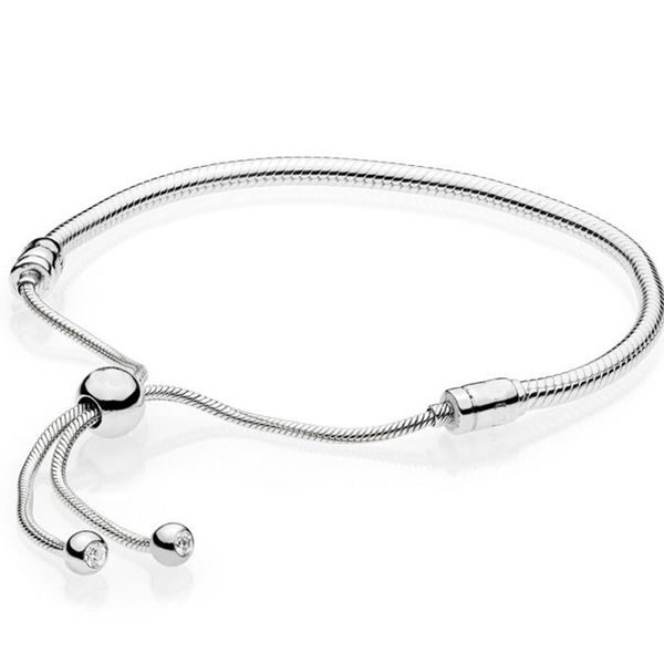 

925 sterling silver bracelet moments sliding clasp adjust pan bracelet bangle fit women bead charm diy europe jewelry, Golden;silver