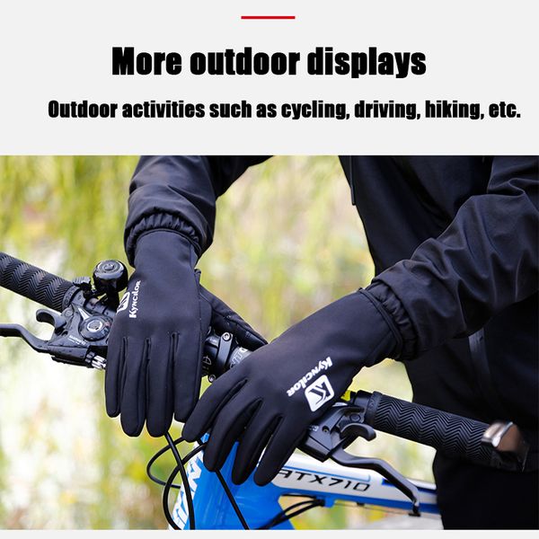 

winter waterproof thermal fleece men women cycling gloves full finger warm touch screen outdoor sports ski riding bike gloves, Black