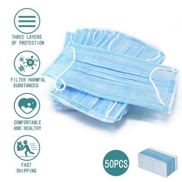 

50 pcs earloop disposable face masks for dust protection personal health air filtration mask anti dust face mouth masks