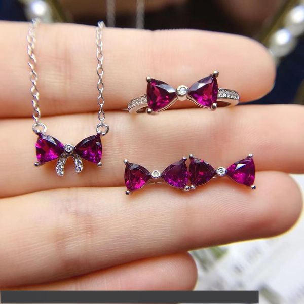 

галстук бабочка гранат драгоценный камень кольцо серьги и ожерелье комплект ювелирных изделий с серебром, Black