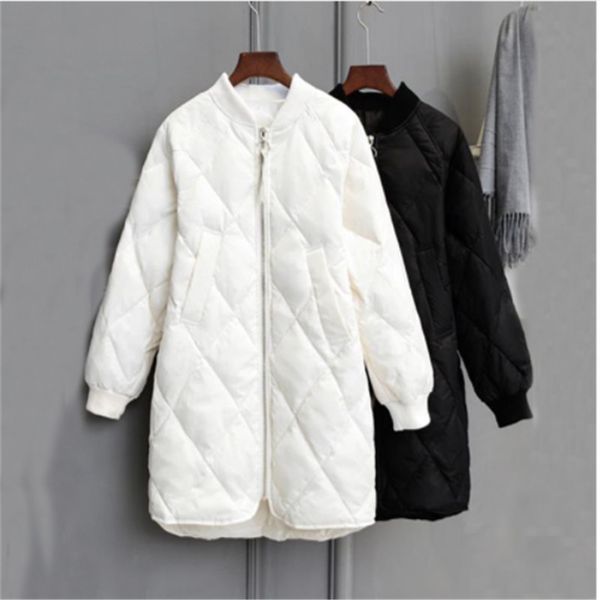 

autumn winter women baseball down jacket warm white duck down parkas coat female long oversize ultra light outwear, Black