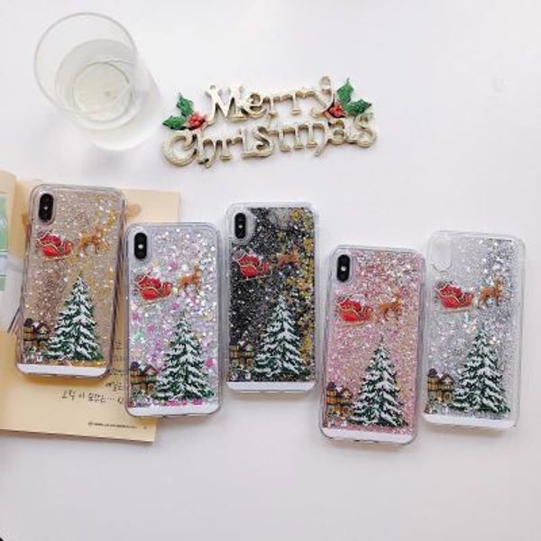 

eonpin shining glitter quicksand christmas tree liquid phone case for iphone x xs max 7 8plus fashion bling dynamic back cover