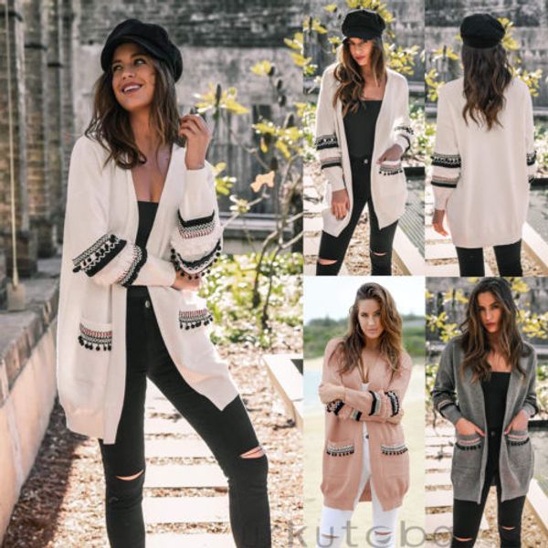

long cardigan women tassel long sleeve knitted sweater cardigans autumn winter sweaters mujer invierno, White