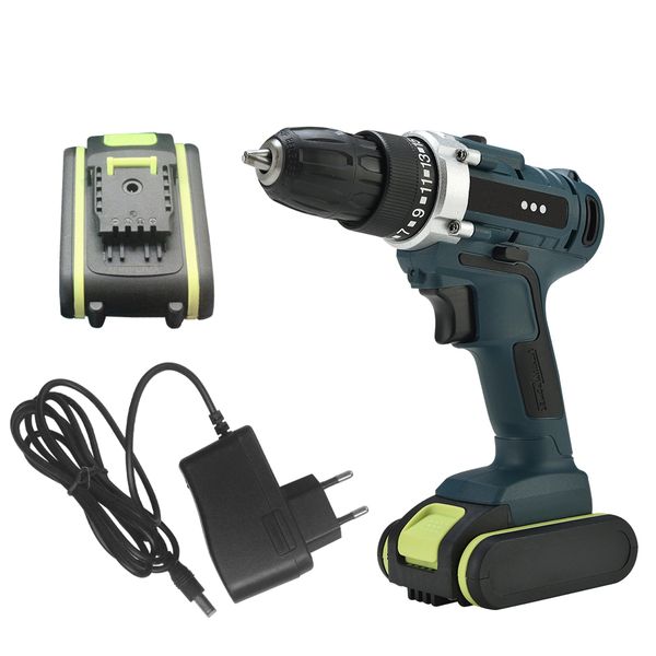 

12v/16.8v/21v double speed household power tool electric drill cordless electric screwdriver with led light 2 lithium battery