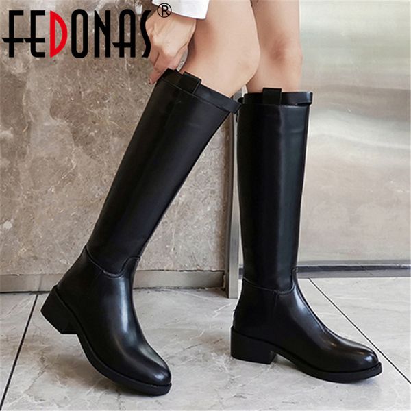 

fedonas women warm riding boots microfiber leather women knee high boots zipper buckle high heels night club shoes woman, Black