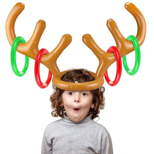 

10pcs/lot christmas party toss game inflatable reindeer antler hat with rings