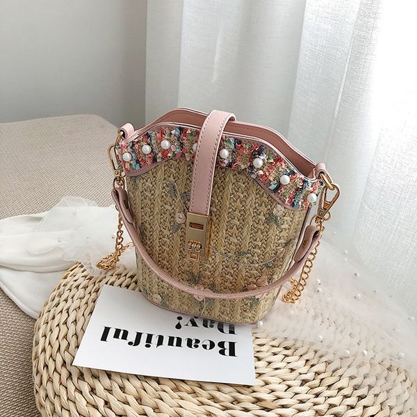 

female shoulder bag women beach lace embroid straw bucket bag burlap square messenger 2019 bolsas feminina #1206
