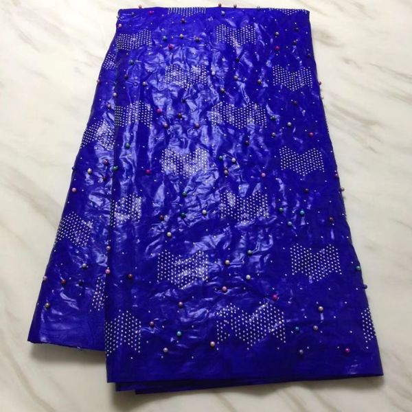 

5Yards/pc Beautiful royal blue bazin lace fabric with beads and rhinestone african brocade cotton fabric for party dress BZ25-2