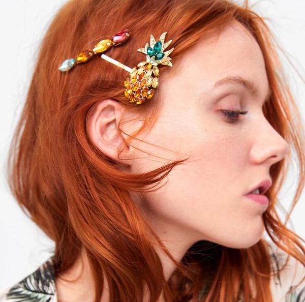 

3pcs acrylic hair pins hair barrettes cute rhinestone pineapple clips hair accessories for women ing, Slivery;white