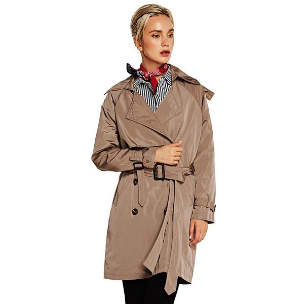 

women khaki turndown collar coat womens slim fit trench coat womens fashion europian clothes plus size women clothes 2019, Tan;black