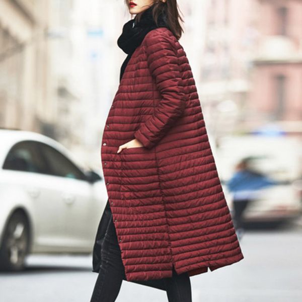 

2019 new spring autumn puffer jacket women real white duck down coat female long winter warm single breasted parkas dt008, Black