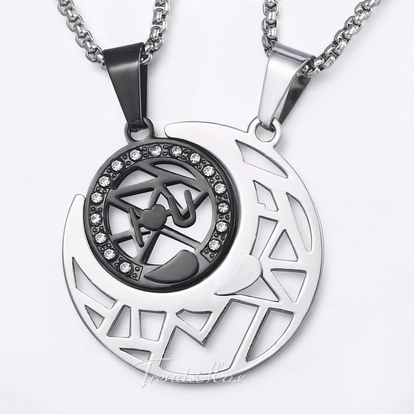 

couple pendant for men women lover cz sun moon puzzle stainless steel pendants necklaces woman jewelry accessories gifts hkp630, Silver