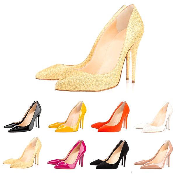 

red bottoms high heels women dress shoes 8cm 10cm 12cm luxury designer fashion nude black leather pointed toes pumps brand shoe