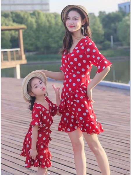 

мать дочь семья matching листьев лотоса одежда нижнее горошек родитель-ребенок платье девочки мама мода лето женщины костюм, Blue