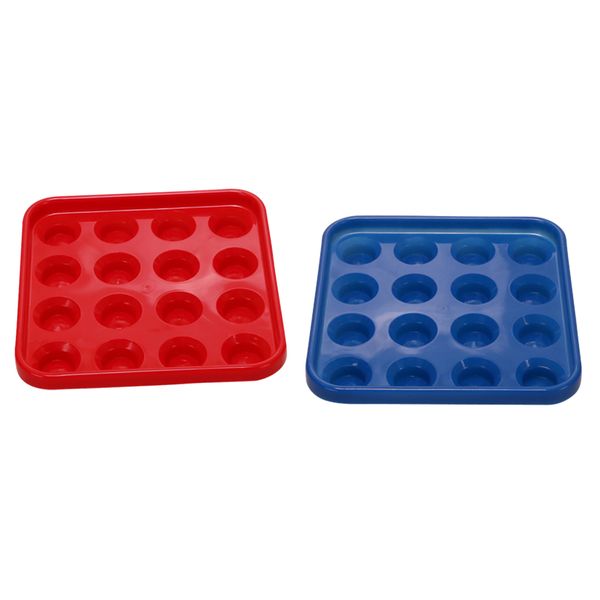 

2 pieces durable plastic snooker or pool ball tray holds 16 balls red & blue
