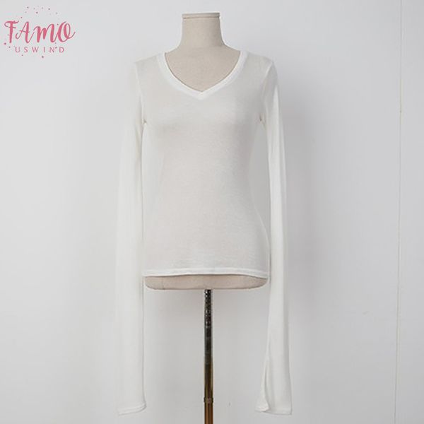 

2019 новый корейский стиль футболка тонкий эластичность футболка casual cotton тенниски одежда женская топы футболочку femme, White