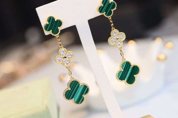 

women jewelry dangle earrigns 18k gold plated 5a natural malachite women clover earrings women gift, Silver