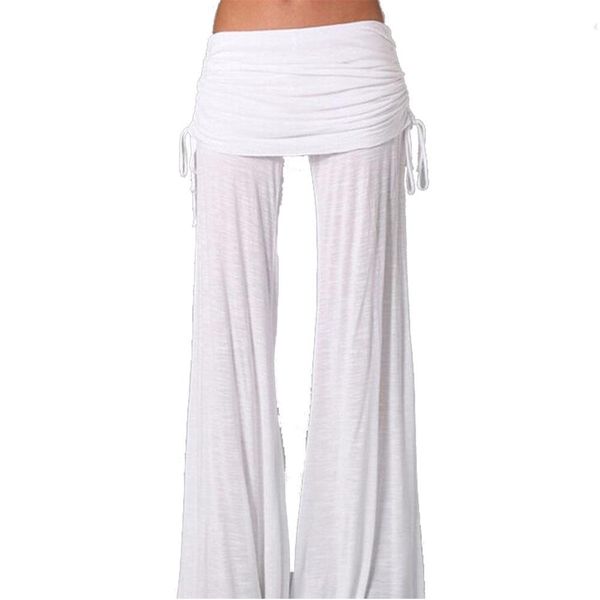 

new womens slim elastic waist yoga pants stretchy ruffled hem long pants trousers, Black;white
