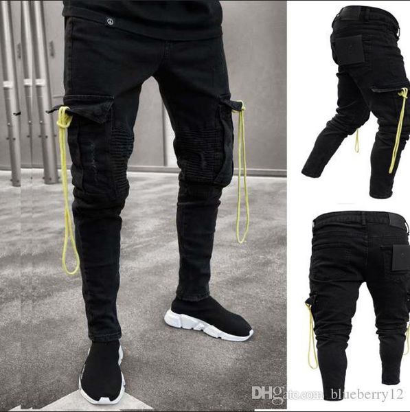 

mens jeans new fashion style jeans with pocket men zipper beggar cropped pants man cowboys demin pants male asian size, Blue