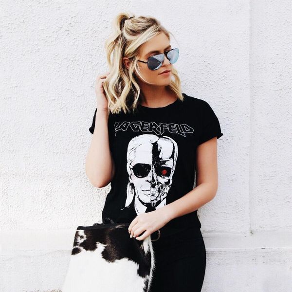 

shirts women 's brand fashion new skeleton head printed tee in black zombie skull punk rock cotton shirts women fine, White