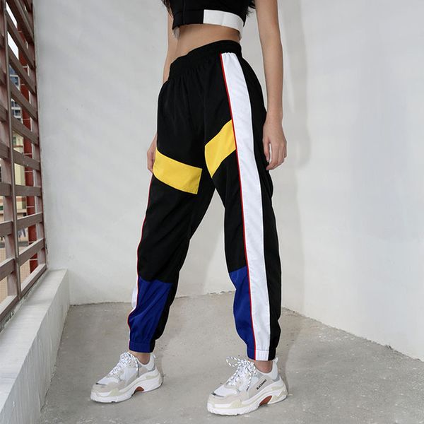 

winter cotton harm pants high waist women warm long pants striped patchwork front bandage casual pencil sweatpants, Black;white