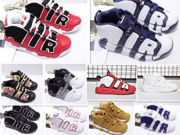 

designer-wholesale 96 qs gold olympic red kids basketball shoes for 3m scottie pippen uptempo boys girls gift sports shoes sneakers 28-35, Black